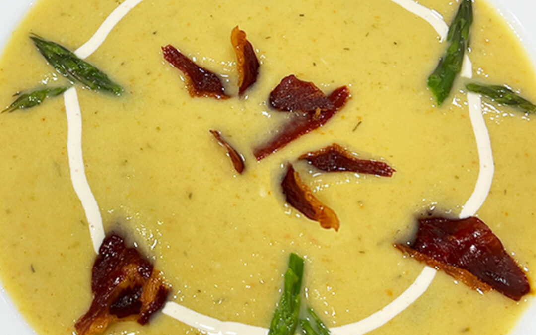 Creamy Asparagus Soup with Crispy Prosciutto